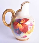 Royal Worcester fine jug painted with autumnal leaves and berries by Kitty Blake, signed date mark