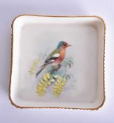 Royal Worcester rare square pin tray painted with a Chaffinch by Wm. Powell, signed date mark