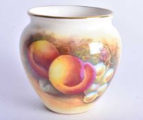 Royal Worcester vase painted with peaches and green grapes by David Bowkett, signed, date code 1950.