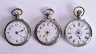 THREE SILVER FOB WATCHES. 67 grams. Untested. 3.25 cm wide. (3)