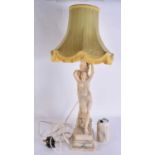 AN ANTIQUE ITALIAN CARVED ALABASTER FIGURAL NUDE LAMP. 60 cm high.