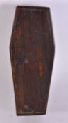 AN UNUSUAL ANTIQUE FOLK ART CARVED WOOD MEMENTO MORI COFFIN. 20 cm x 8 cm.