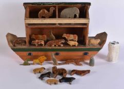 A LORD ROBERTS WORKSHOP CARVED AND PAINTED WOOD NOAH'S ARK with animals. Boat 54 cm x 28 cm. Note: