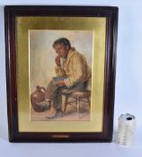 European School (19th Century) Watercolour, boy with a black board. 50 cm x 38 cm, image 34 cm x