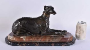 Attributed to Christopher Fratin (1801-1864) French, Bronze, Seated hound, stepped two tone marble