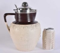A LARGE 18TH/19TH CENTURY ENGLISH SILVER MOUNTED STONEWARE JUG possibly Mortlake, decorated with a