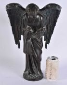 A FINE 18TH/19TH CENTURY BRONZE FIGURE OF A WINGED ANGEL modelled with hands clasped. 37 cm x 22
