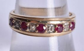 9ct gold diamond and ruby half eternity ring. Size O1/2, (2.5g)