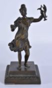 A 19TH CENTURY GRAND TOUR BRONZE FIGURE OF A CLASSICAL FEMALE modelled holding aloft a ewer. 16 cm