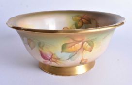 Royal Worcester fine bowl painted with roses inside and out by Millie Hunt, signed, date mark