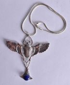 A Sterling Silver and Hardstone Scarab Pendant Necklace. Pendant 9.6 cm x 8.7 cm, Chain 46cm long,