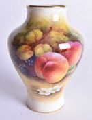 Royal Worcester vase painted with fruit by G. Moseley, signed, shape 2491, date mark 1930. 10 cm x 7
