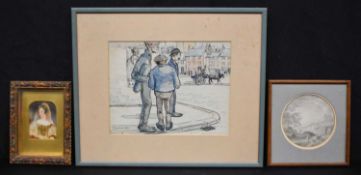 A small 19th century framed portrait of Henry Monteith, together with a small framed landscape and a