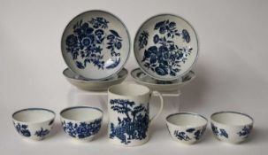 Worcester set of four teabowls and saucers with flowers and a mug printed with ducks and fences. 9