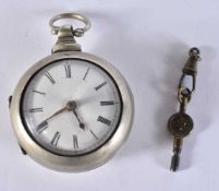 A Victorian Silver Pair Cased Verge Fusee Pocket Watch with Key. Hallmarked London 1817. Not