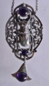 A Sterling Silver and Hardstone Scarab Necklace. Pendant 10cm x 4.6 cm, Chain 43cm long, weight 48g