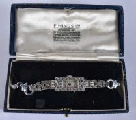 A Silver and DIAMANTE Ladies Cocktail watch as associated box,, Stamped 925. Not working, broken