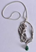 A Sterling Silver Nouveau Style Lady Pendant Necklace. Pendant 10.4cm x 4.7 cm, Chain 45cm long,