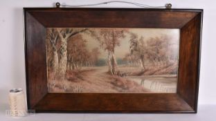 A 19TH CENTURY JAPANESE MEIJI PERIOD EMBROIDERED LANDSCAPE PANEL. 80 cm x 48 cm, image 62 cm x 34