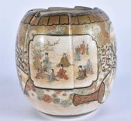 A 19TH CENTURY JAPANESE MEIJI PERIOD SATSUMA JAR painted with figures and landscapes. 8.5 cm x 7