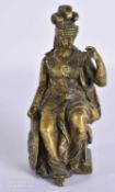 A 19TH CENTURY GRAND TOUR BRONZE FIGURE OF SEATED MINERVA modelled holding a shield. 14.5 cm high.