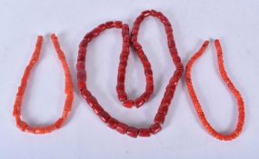 A Coral bead necklace together with two strands of coral beads 96cm (3)