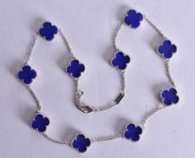 A Silver and Hardstone Clover Necklace. Stamped 925, 45cm long, weight 14.6g