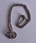 Sterling Silver Gucci Double G Pendant Necklace. 44 cm long.