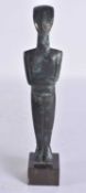 AN UNUSUAL 19TH CENTURY CYCLADIC FEMALE BRONZE IDOL FERTILITY IDOL upon a marble plinth. Bronze 22.5