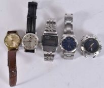 FIVE VINTAGE WRISTWATCHES including Hermes, Seiko etc. Untested. 4.25cm wide. (5)