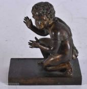 A FINE 18TH CENTURY BRONZE FIGURE OF A SEATED MALE modelled upon a rectangular plinth. 12 cm x 14