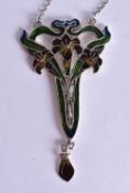 A Sterling Silver and Enamel Pendant Necklace. Pendant 7.6 cm x 4.1 cm, Chain 44cm, weight 16g