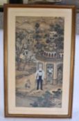 Chinese School (19th Century) Extremely rare 'Foreigner' Watercolour, Male in a landscape. 78 cm x