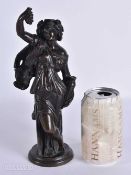 AN 18TH/19TH CENTURY GRAND TOUR BRONZE FIGURE OF A CLASSICAL FEMALE modelled holding berries. 26cm