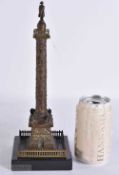 A 19TH CENTURY GRAND TOUR BRONZE MODEL OF NELSON'S COLUMN modelled upon a marble base. 29 cm high.