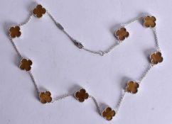 A Silver and Hardstone Clover Necklace. Stamped 925, 45cm long, weight 15.1g