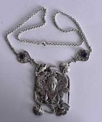 A Sterling Silver Nouveau Style Lady Pendant Necklace. Pendant 6.4cm x 4.3 cm, Chain 42cm long,