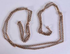 A YELLOW METAL CHAIN. 42 grams. 136 cm long.