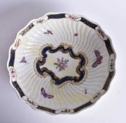 Worcester fine junket dish or salad bowl painted with central flowers, moulded ribbing with six