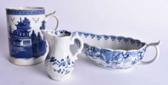 Worcester SAUCE BOAT painted with the Full Moon pattern, Worcester herring bone moulded cream jug