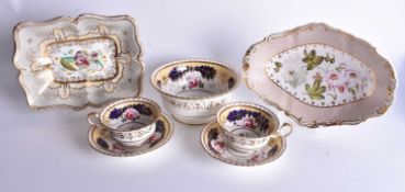 Spode dish with four feet painted with flowers, a Davenport dish painted with flowers, both