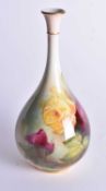 Royal Worcester vase of teardrop shape painted with Hadley style roses by A. Hood, signed date