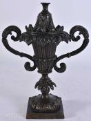 AN 18TH/19TH CENTURY BRONZE TWIN HANDLED PASTILLE VASE AND COVER of naturalistic form. 18 cm x 12