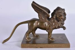 A 19TH CENTURY GRAND TOUR BRONZE FIGURE OF THE VENETIAN LION. 14.5 cm wide.