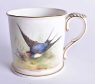 Royal Worcester painted with a swallow date mark 1928, signed W, Powell. 8 cm x 10.5 cm