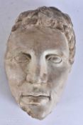 A 19TH CENTURY GRAND TOUR PLASTER HEAD OF A MALE After the Antiquity. 24 cm x 14 cm.