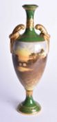 Late 19th early 20th century Coalport vase unusually painted with a continuous sunset landscape