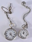 TWO SILVER FOB WATCHES. Untested. 77.9 grams overall. 4 cm wide. (2)
