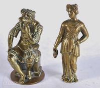 TWO 19TH CENTURY GRAND TOUR BRONZE FIGURES one modelled as the thinker, one as a female. 13.5 cm