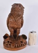 A LARGE 19TH CENTURY BAVARIAN BLACK FOREST OWL TOBACCO JAR AND COVER. 35 cm x 17 cm.
